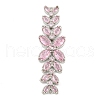 Brass Pave Pink Cubic Zirconia Flower with Leaf Links Connector Charms KK-P277-52P-02-1
