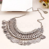 Tibetan Style Alloy Turkish Coin Tassel Chunky Bib Necklaces for Women FS-WG4760A-01-1