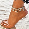 Bohemian Style Alloy Wave Shape Starfish Shell Shape Charm Synthetic Turquoise & Cotton Cord Braided Anklets FS-WG159AD-01-1
