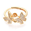 Brass Micro Pave Clear Cubic Zirconia Adjustable Ring Settings KK-T076-20G-2
