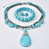 Teardrop Synthetic Turquoise Pendant Necklaces & Dangle Earrings & Stretch Bracelets Sets FS-WGCD8C0-01-3