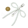 Bowknot Plastic Pearl with Heart Alloy Pendant Decorations HJEW-JM02736-3