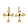 Cross with Flower Brass Micro Pave Cubic Zirconia Pendants KK-G435-06G-3