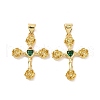 Cross with Flower Brass Micro Pave Cubic Zirconia Pendants KK-G435-06G-3