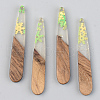 Transparent Resin & Walnut Wood Pendants RESI-S389-039A-D01-1