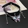 Butterfly Alloy & Colorful Glass Black Imitation Leather Cord Adjustable Choker Necklaces for Women FS-WGBC09D-01-3