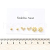 304 Stainless Steel Rhinestone Flower & Heart & Round Earring Sets EJEW-Z098-23G-5