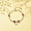 Brass Coin Charm Bracelet with Natural Amethyst BJEW-TA00116-02-2