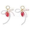 Shell Pearl Bowknot & Lampwork Strawberry Hoop Earrings EJEW-TA00592-2