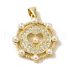 Rack Plating Brass Micro Pave Clear Cubic Zirconia Pendants KK-P267-04B-G-1