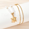 304 Stainless Steel Sea Animal Pendant Plastic Imitation Pearl Beaded Necklaces for Women NJEW-U048-02A-G-3