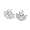 Fan Brass Pave Clear Cubic Zirconia Stud Earrings EJEW-M258-34P-2