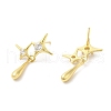 Rack Plating Brass Pave Cubic Zirconia Star with Teardrop Dangle Stud Earrings for Women EJEW-D059-25G-2