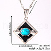 Vintage Brass Pave Synthetic Turquoise & Clear Cubic Zirconia Rhombus Pendant Necklaces KL9369-4-1