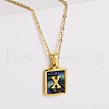 304 Stainless Steel Pave Natural Paua Shell Rectangle Initial Pendant Necklaces for Women FS-WG38E89-24-1