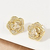 Flower Brass Micro Pave Clear Cubic Zirconia Stud Earrings X-EJEW-M082-19G-5