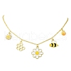 Flower & Bees & Honeycomb Alloy & Glass Pendant Necklaces NJEW-TA00165-1