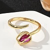 Flower Brass Micro Pave Cubic Zirconia Cuff Rings for Women RJEW-A069-05G-02-2