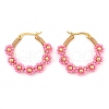 304 Stainless Steel & Bohemian Beaded Flower Hoop Earrings for Women EJEW-R001-02G-03-2