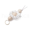 Flower Natural Fossil & Glass Beaded Pendant Decorations HJEW-JM02387-02-4