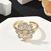 Flower Brass Micro Pave Cubic Zirconia Cuff Rings for Women RJEW-A069-01B-G-3