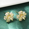 Flower Brass Micro Pave Clear Cubic Zirconia Stud Earrings EJEW-U064-03B-G-3