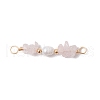 Natural Rose Quartz Chip & Natural Cultured Freshwater Pearl Rice Beaded Connector Charms PALLOY-JF03707-11-1