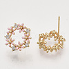 Brass Micro Pave Clear Cubic Zirconia Stud Earring Findings KK-T054-38G-NF-2