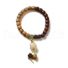 Two Tone Sandalwood Beaded Stretch Bracelet with Resin Cat Charm for Women BJEW-B080-14-1