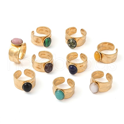 Oval Natural Mixed Stone Finger Rings RJEW-Z057-12G-1