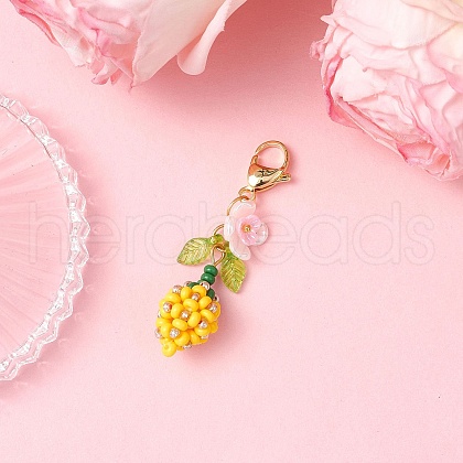 Flower Bud Glass Pearl & Seed Beads Pendant Decorations HJEW-MZ00275-03-1