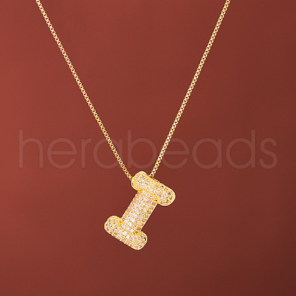 Brass Micro Pave Clear Cubic Zirconia Initial Pendant Necklaces for Women FS-WGDC51D-09-1
