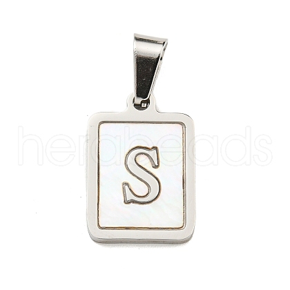 304 Stainless Steel Pave Natural White Shell Pendants STAS-S130-03P-S-1