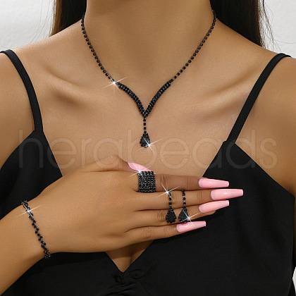 Alloy Rhinestone Horse Eye Chain Bracelets & Teardrop Stud Dangle Earring & Pendant Necklaces & Rings Sets FS-WG7ACD4-04-1