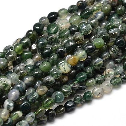 Natural Moss Agate Nuggets Beads Strands X-G-J335-06-1
