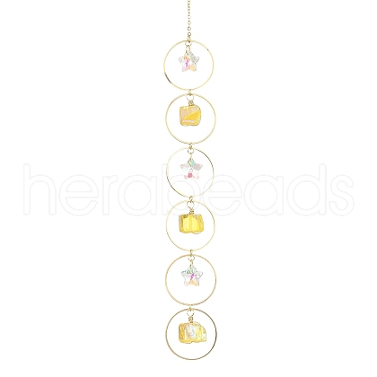 Wire Wrapped Nuggets Natural Quartz & Ring Hanging Ornaments HJEW-JM023403-1