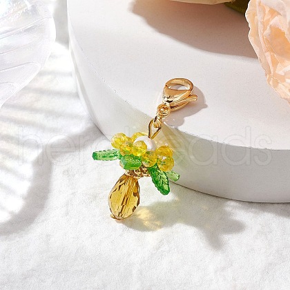 Glass & Acrylic & Shell Pearl Flower Pendant Decorations HJEW-MZ00209-06-1