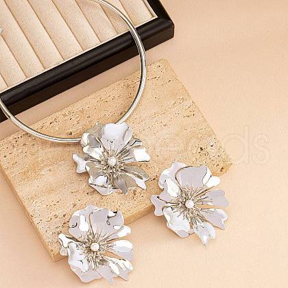Flower Alloy Pendant Necklaces & Stud Earring Sets for Women FS-WGCE08A-01-1
