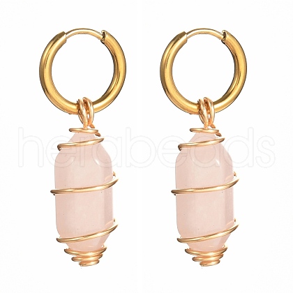 Copper Wire Wrapped Natural Rose Quartz Dangle Earrings for Women EJEW-JE04628-01-1