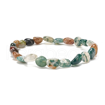 Natural Moss Agate Nuggets Beads Stretch Bracelet BJEW-JB07144-02-1