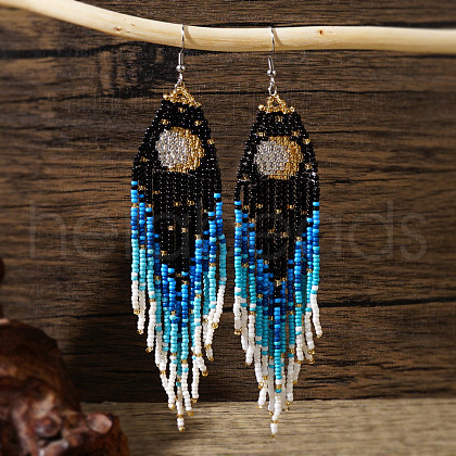 Bohemian Glass Bead Moon Fringe Earrings BM6276-2-1