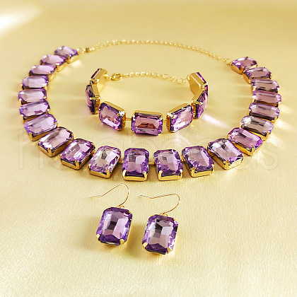 Alloy & Glass Rectangle Link Chain Necklaces & Bracelet & Dangle Earrings Sets FS-WGC2D75-09-1