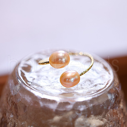 Mother's Day Jewellery Natural Freshwater Pearl Oval Beaded Cuff Rings WG91F01-03-1