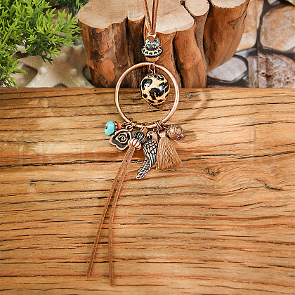 Alloy & Wood & Synthetic Turquoise Ring Flower Bird Pendant Necklaces for Women FS-WGA22DA-09-1