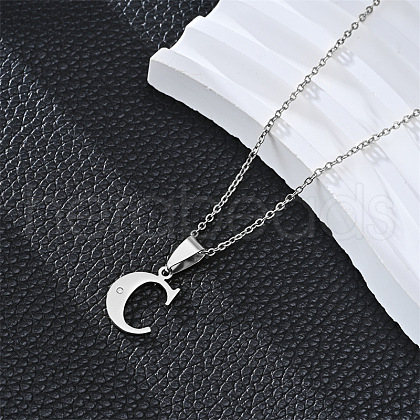 201 Stainless Steel Crystal Rhinestone Initial Pendant Necklaces FS-WG28760-03-1