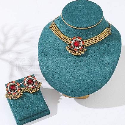 Flat Round Alloy & Rhinestone Pendant Necklace & Earring FS-WGBAA8A-01-1