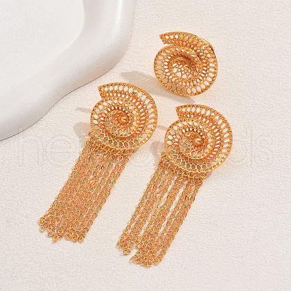 Vintage Alloy Hollowed Sea Shell Shaped Rings & Tassel Earrings Set for Women GH2970-1