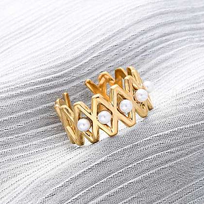 Stainless Steel Adjustable Cuff Rings for Women RJEW-B126-02G-1