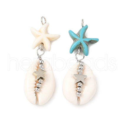 2Pcs Natural Mixed Cowrie Shell Pendants PALLOY-JF03860-1
