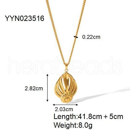 French Style Hollow Leaf Stainless Steel Pendant Necklaces for Women YL4840-2-1